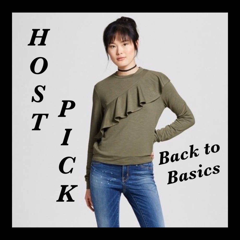 Mossimo Supply Co. Olive Green Sweatshirt w/Ruffle